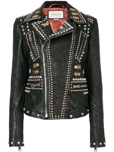 Gucci Leather Biker Jacket With Studs In Black Pattern