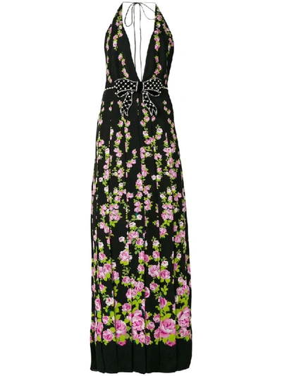 Gucci Flower Jacquard Dress With Climbing Roses Print In Black Pattern