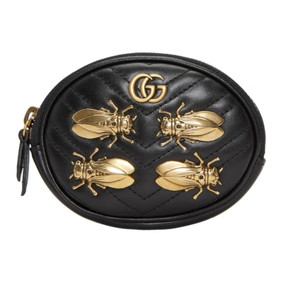 Gucci Black Gg Marmont 2.0 Animal Studs Wrist Pouch In Black Leather