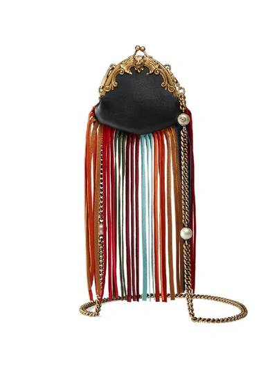 Gucci Leather Mini Frame Bag With Fringe In Multicoloured