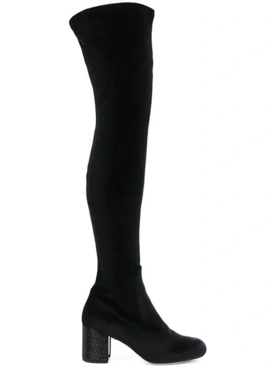 René Caovilla Crystal-embellished Velvet Over-the-knee Boots In Black