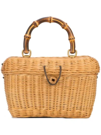 Gucci Cestino Bamboo-handle Wooden Basket Bag In Natural Straw 