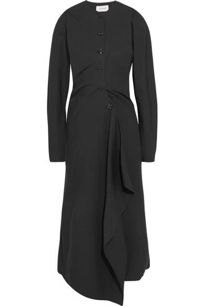 Lemaire Asymmetric Cotton-poplin Midi Dress In Black