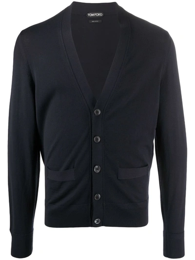 Tom Ford V-neck Button-up Cardigan In Blue