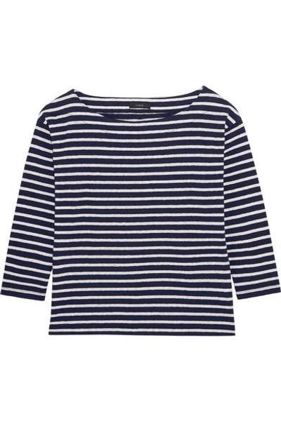 Jcrew Striped Slub Cotton-blend Jersey Top In Navy