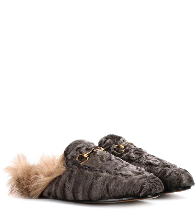 Gucci 10mm Princetown Shearling Fur Loafer In Piomlo