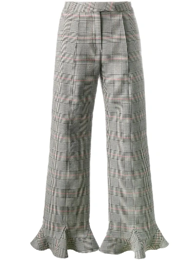 Rosie Assoulin Woman Ruffle-trimmed Checked Wool Flared Pants Gray In Grey