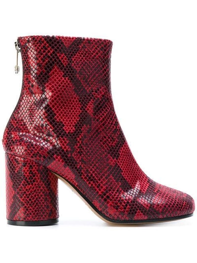 Maison Margiela Socks Print Python Effect Ankle Boots In Redrosso