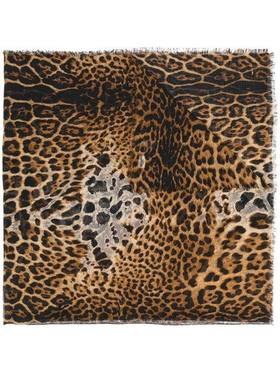 Saint Laurent Leopard Print Scarf In Beige-blackbeige