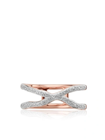 Monica Vinader Riva Pave Wave Cross Ring/rose Goldtone