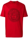 Versace Embroidered Medusa Motif T-shirt In Red