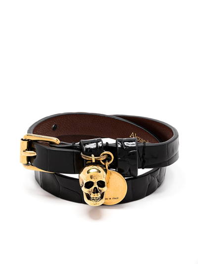 Alexander Mcqueen Black Skull-motif Wraparound Bracelet
