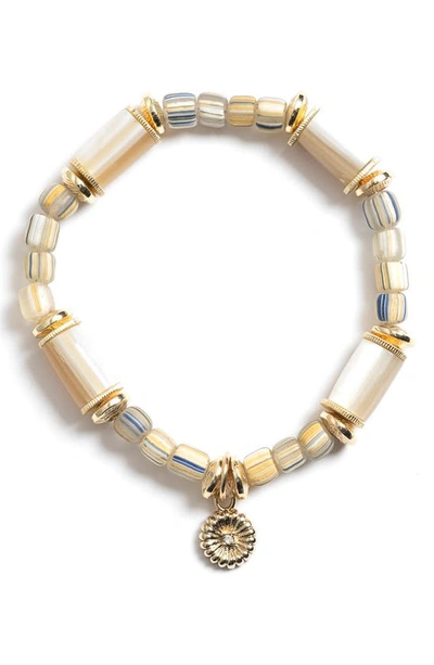 Akola Peony Charm Beaded Stretch Bracelet In Gold