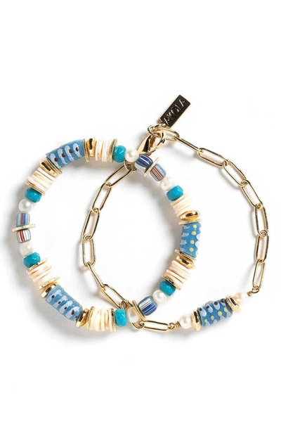 Akola Lori Set Of 2 Chain Link & Beaded Bracelets In Turquoise