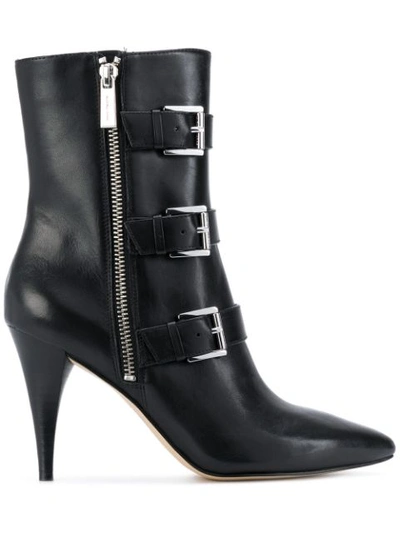 Michael Michael Kors Lori Buckled Leather Boots In Black