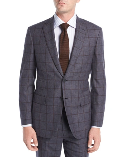 Brioni Windowpane Check Wool Two-piece Suit In Brown