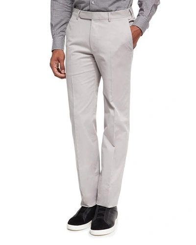 Ermenegildo Zegna Cotton-cashmere Flat-front Trousers, Stone/off White In Light Grey