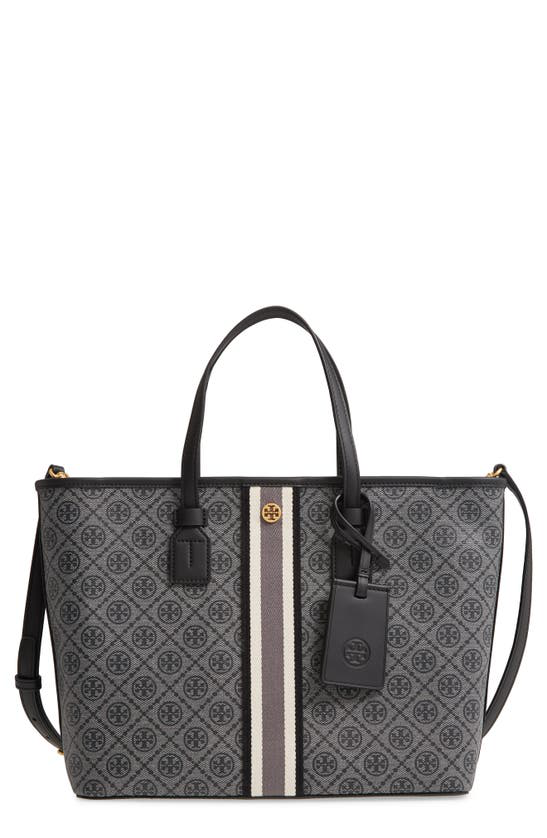 Tory Burch T Monogram Small Coated Canvas Tote In Black 