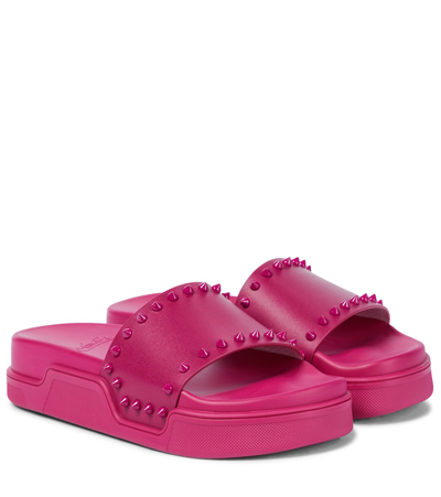 Christian Louboutin Pool Stud Embellished Slides In Pink