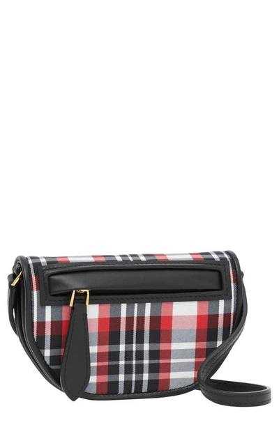 Burberry Olympia Tartan Nylon Card Case With Detachable Strap In Red/ Black/ White