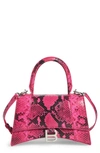 Balenciaga Small Hourglass Snake Embossed Leather Top Handle Bag In Fuchsia Black