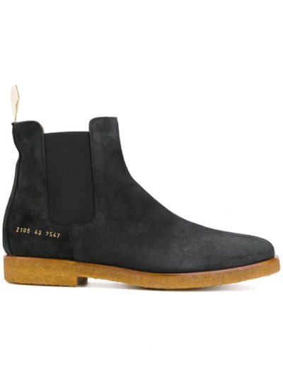 Common Projects Black Waxed Suede Chelsea Boots In Grey