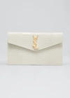 Saint Laurent Uptown Medium Ysl Monogram Croc-embossed Pouch Bag In Crema Soft