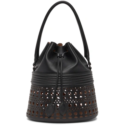 Alaïa Vienne Perforated Calfskin Bucket Corset Bag In Noir