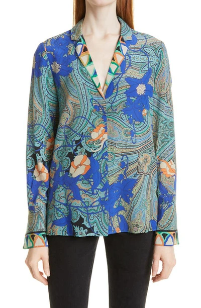 Kobi Halperin Corey Printed Silk Blouse In Blue Green Multi