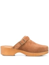 Re/done 70s Classic Suede Buckle Clogs In Brown