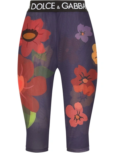 Dolce & Gabbana Floral-print Marquisette Cycling Shorts With Branded Elastic In Multicolor