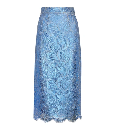 Dolce & Gabbana High-waisted Lace Pencil Skirt In Turchese Scuro