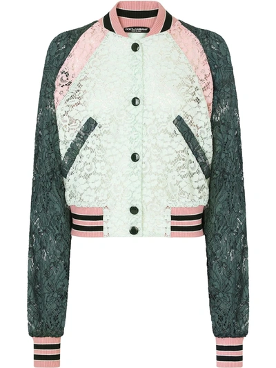 Dolce & Gabbana Lace Bomber Jacket With Contrasting Trims In Green