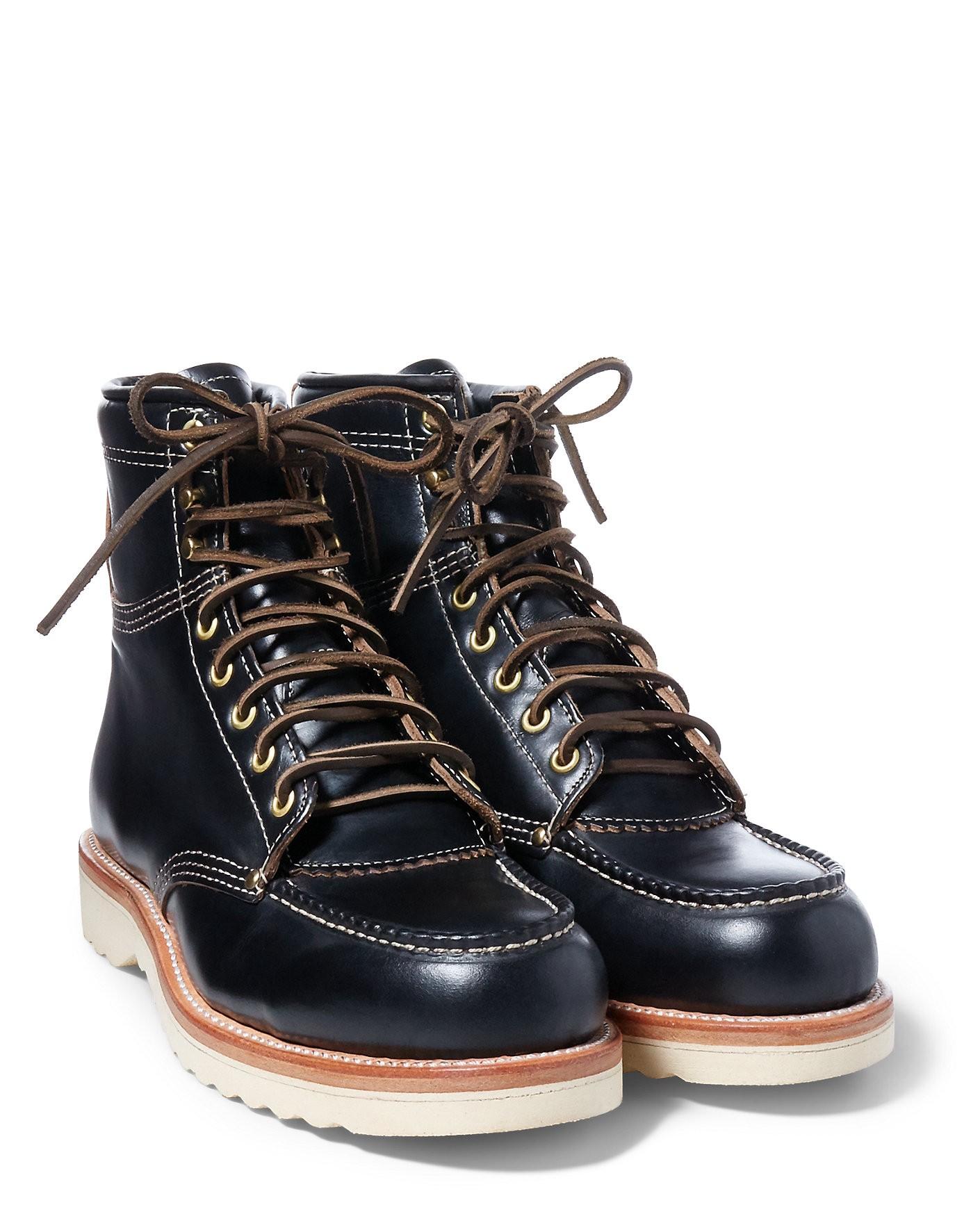 Ralph Lauren Rrl Brunel Leather Work Boot In Black | ModeSens