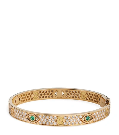 Netali Nissim Yellow Gold, Diamond And Emerald Protected Evil Eye Bangle