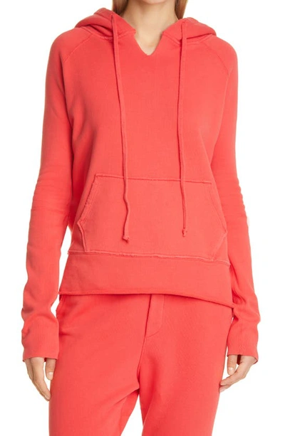 Nili Lotan Janie Distressed Cotton-jersey Hoodie In Red