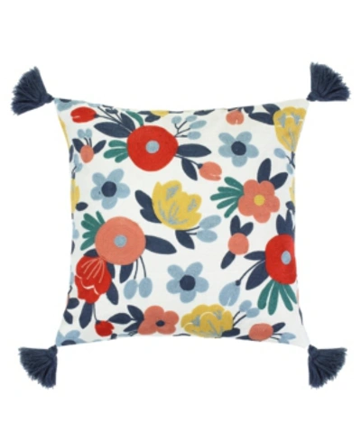 Levtex Josephina Floral Crewel Tassel Decorative Pillow, 18" X 18" In Multi