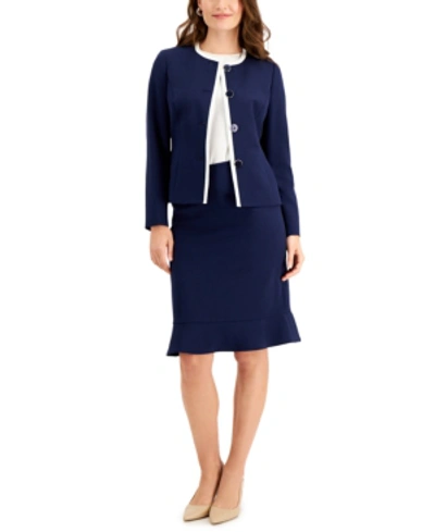 Le Suit Flared-hem Skirt Suit, Regular And Petite Sizes In Blue
