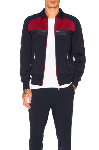 Junya Watanabe Faux Leather-trimmed Jersey Track Jacket In Navy