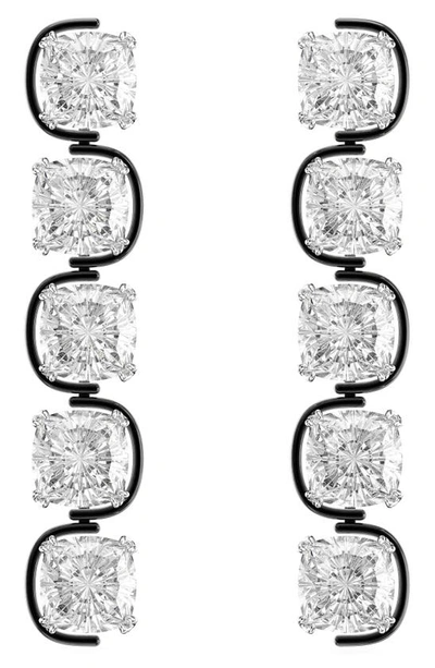 Swarovski Harmonia Cushion Cut Crystal Linear Drop Earrings In Two Tone In Metallic