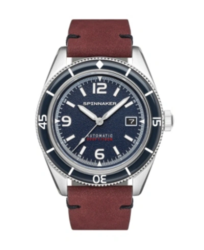Spinnaker Men's Fleuss Automatic Red Genuine Leather Strap Watch, 43mm In Prussian Blue
