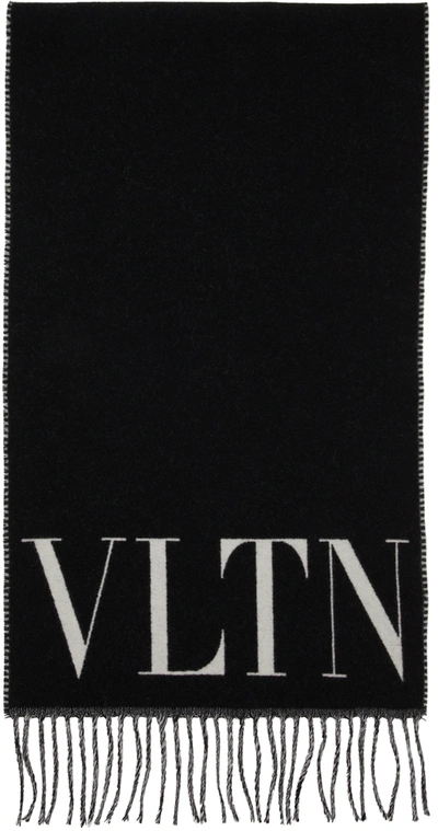 Valentino Black & Off-white Virgin Wool 'vltn' Scarf