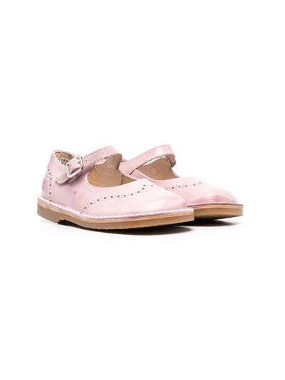 Douuod Kids' Contrast-stitching Leather Ballerinas In Pink