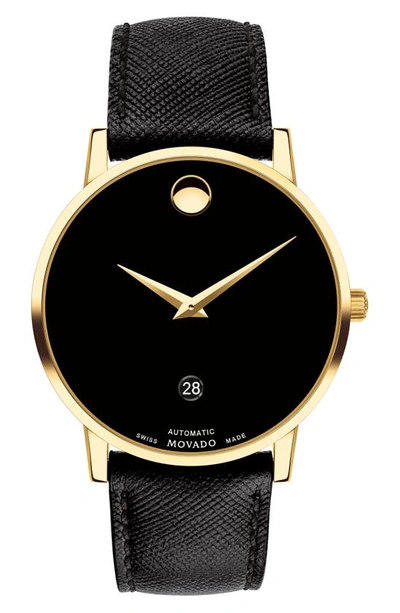 Movado Museum Classic Automatic Black Dial Mens Watch 0607566 In Black,gold Tone,yellow
