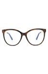 Aimee Kestenberg Bowery 55mm Cat Eye Blue Light Blocking Glasses In Milky Tortoise W/ Gold/ Clear