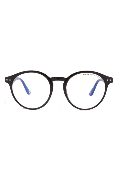Aimee Kestenberg Ludlow 50mm Round Blue Light Blocking Glasses In Shiny Black/ Clear
