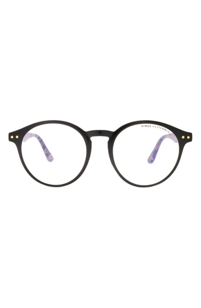 Aimee Kestenberg Ludlow 50mm Round Blue Light Blocking Glasses In Black With Leopard/ Clear