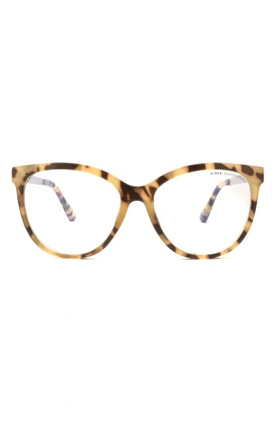 Aimee Kestenberg Bowery 55mm Cat Eye Blue Light Blocking Glasses In Milky Tan Tort W/ Slvr/ Clear