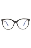 Aimee Kestenberg Bowery 55mm Cat Eye Blue Light Blocking Glasses In Shiny Black W/ Gold/ Clear