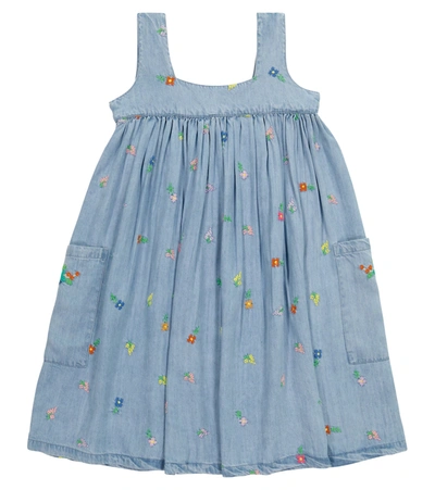 Stella Mccartney Kids' Embroidered Lyocell Denim Dress In Multicolor